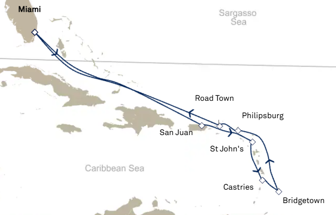 Carte itinéraire 12 Nights Caribbean Celebration