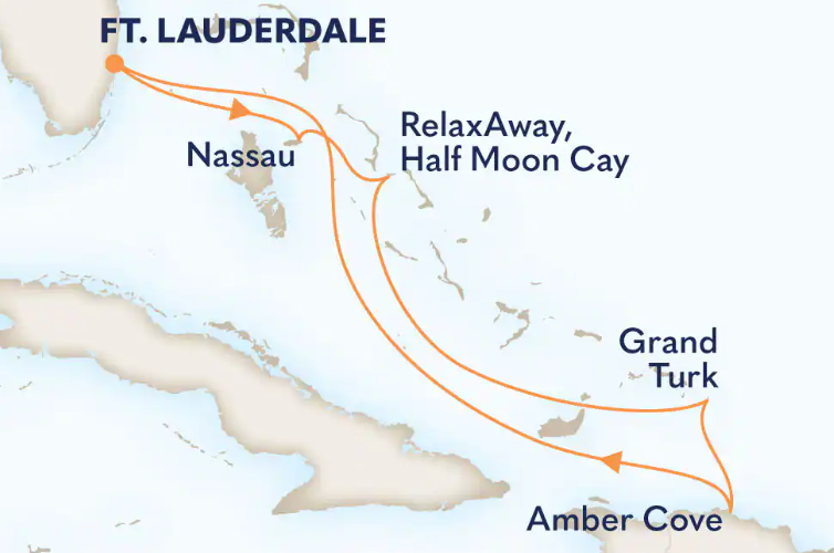 Carte itinéraire 7-Day Eastern Caribbean: Amber Cove & Bahamas