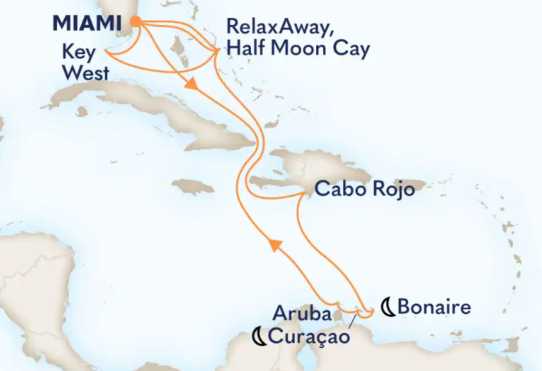 Carte itinéraire 14-Day Eastern & Southern Caribbean: Key West & Abc Islands