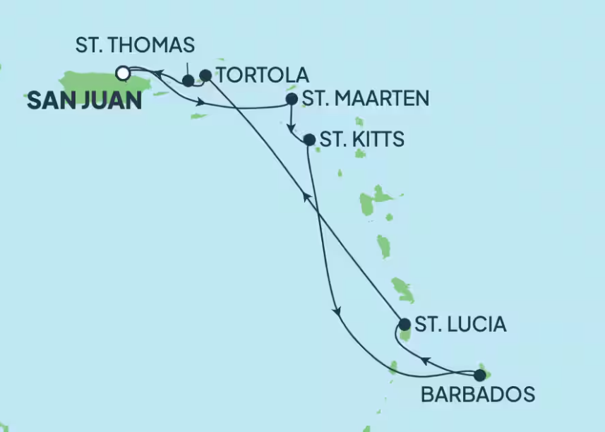 Carte itinéraire 7-Day Caribbean Round-trip from San Juan: St. Thomas & Tortola
