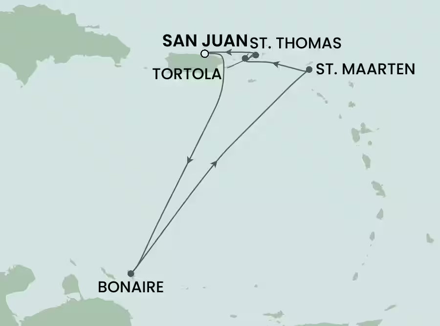 Carte itinéraire 7-Day Caribbean Round-trip from San Juan: Curaçao & St. Thomas