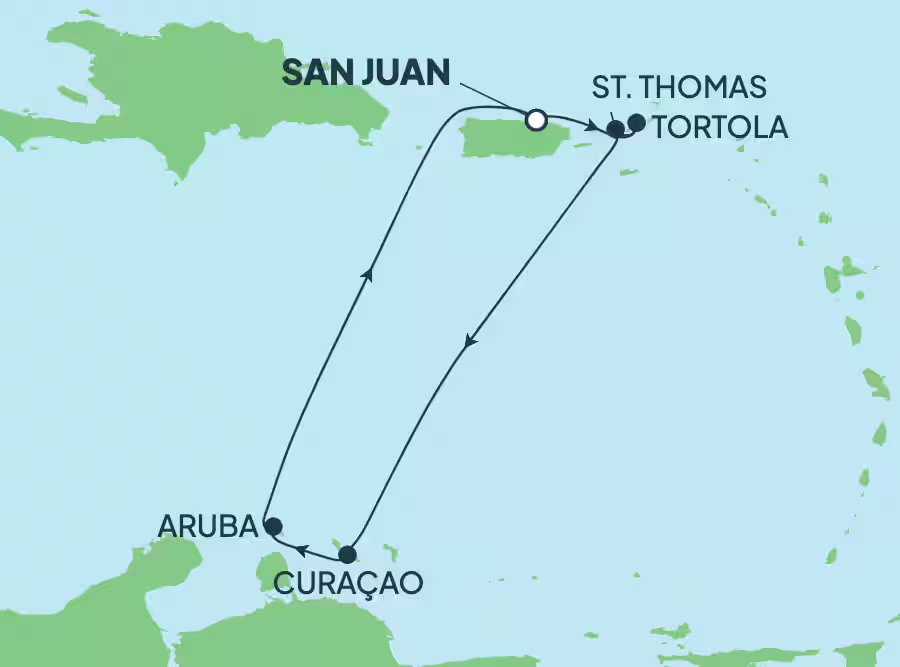 Carte itinéraire 7-Day Caribbean Round-trip from San Juan: Curaçao & Aruba