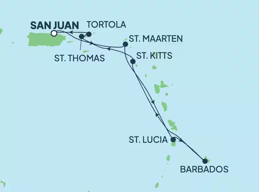 Carte itinéraire 7-Day Caribbean Round-trip from San Juan: St. Thomas & Tortola