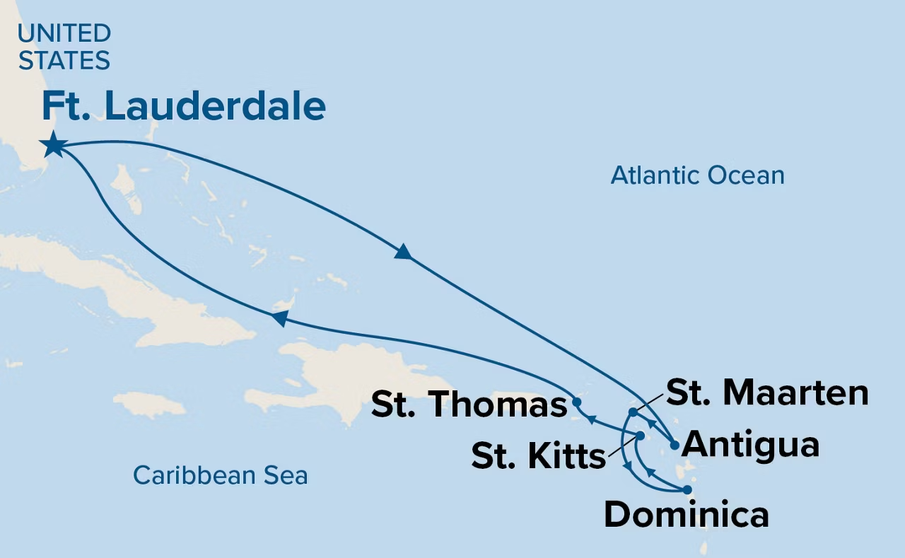 Carte itinéraire 10-Day Eastern Caribbean with St. Kitts