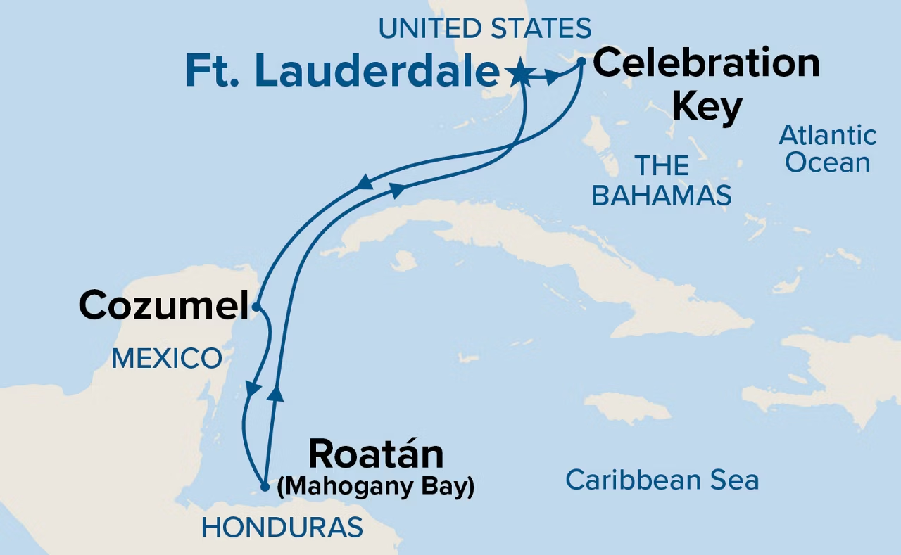 Carte itinéraire 7-Day Western Caribbean with Mexico & Celebration Key